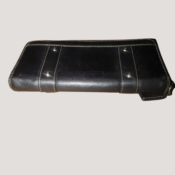 Coach Black Leather Zip Around Wallet Vintage Purple Interior Buckle Details - Picture 2 of 11